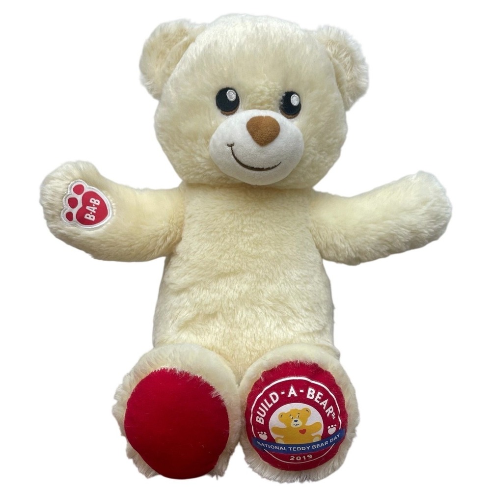 Build A Bear 2019 National Teddy‎ Day Bear White Plush Stuffed Animal Red Foot
